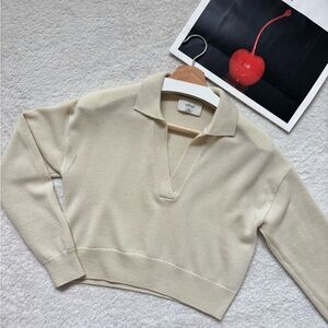 Aritzia Wilfred Clara Waist Sweater in Ryegrass Yellow 100% Merino Wool